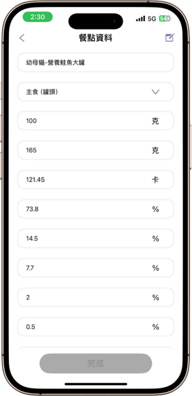 餐點資料必填欄位